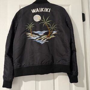 Schott NYC Black Waikiki Embroidered Bomber Jacket